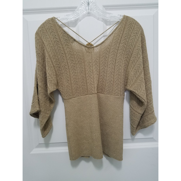 I.N. San Francisco CamelBrown Sz S Continuous Arm Bell Sleeve Smocked Bodice Top - Picture 2 of 10